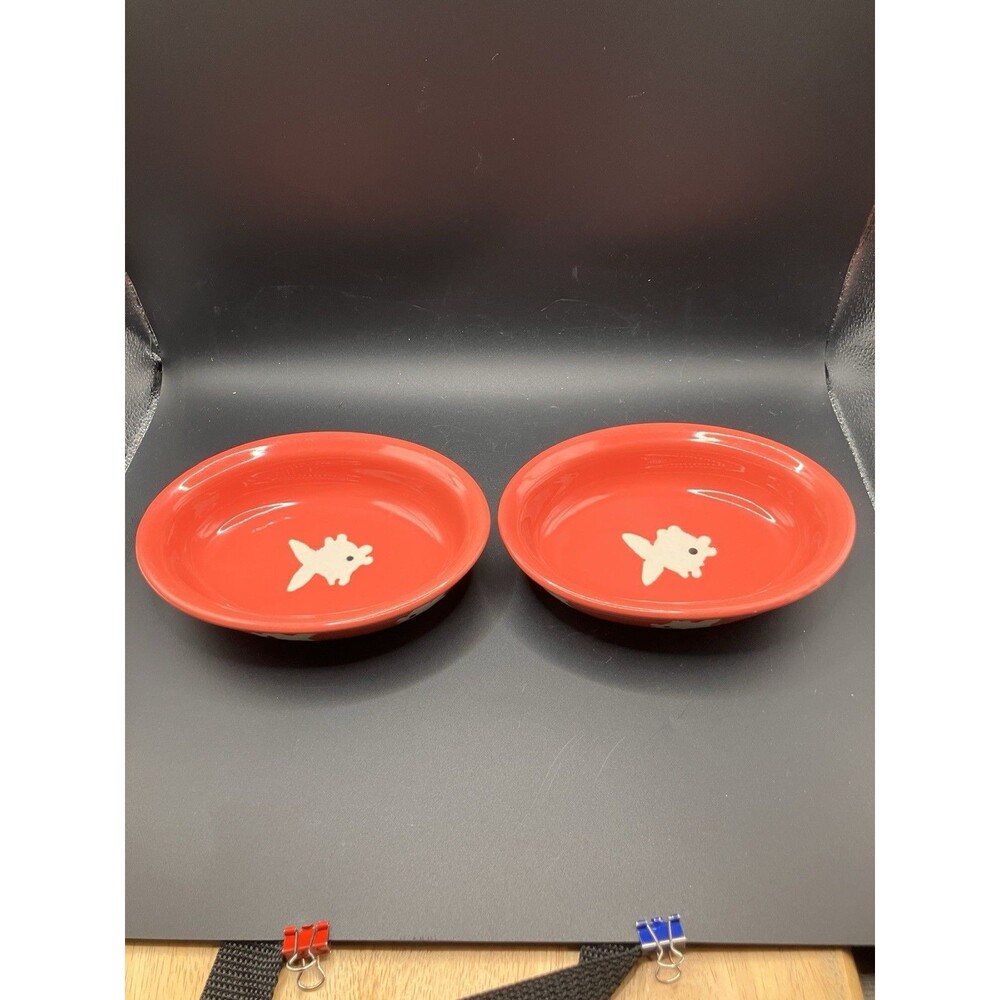 Pair Of Petrageous Designs Cat Bowl Fish Design City Pets Oval Supplies - READ
